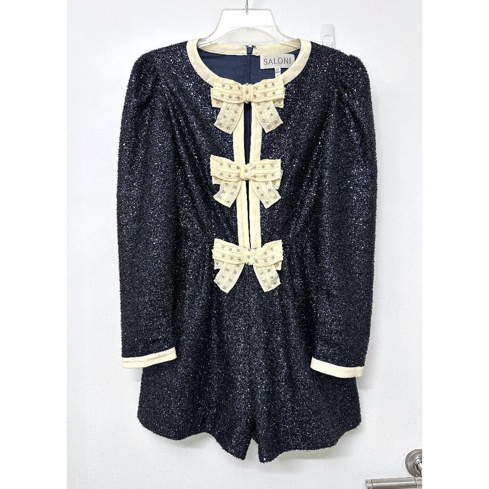 SALONI Glittering Black Jumpsuit with Cream Accents - Picture 2 of 16